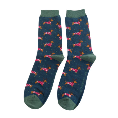 Mr Sparrow Xmas Sausage Dog Socks, Navy