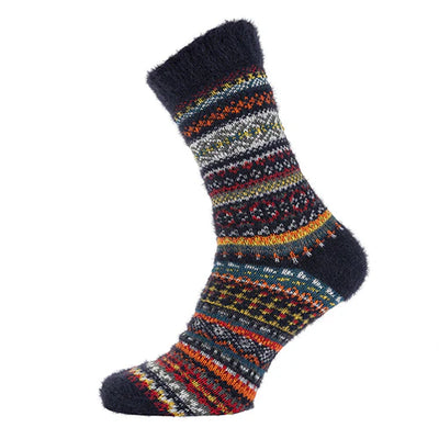 Joya Men's Navy Patterned Scandi Wool Blend Socks