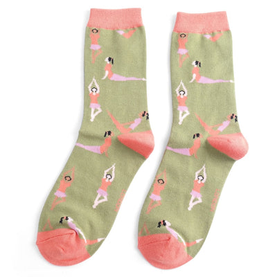 Miss Sparrow Yoga Poses Socks, Olive