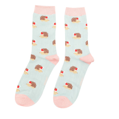 Miss Sparrow Festive Hedgehogs Socks, Duck Egg