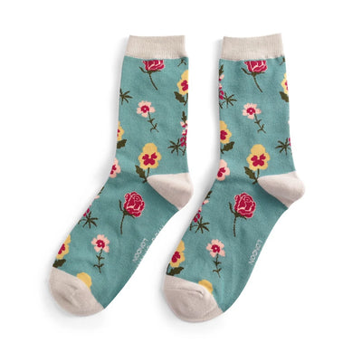 Miss Sparrow Botany Study Socks Teal