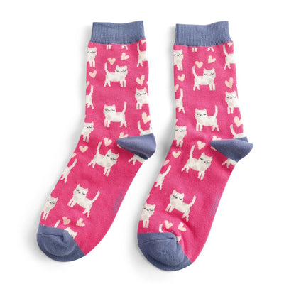 Miss Sparrow Sleepy Cats Socks, Hot Pink