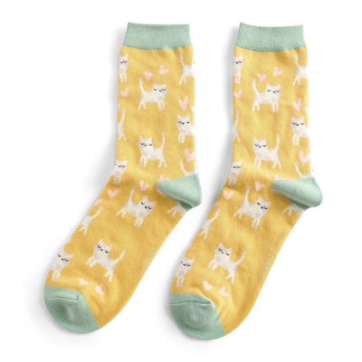 Miss Sparrow Sleepy Cats Socks Yellow