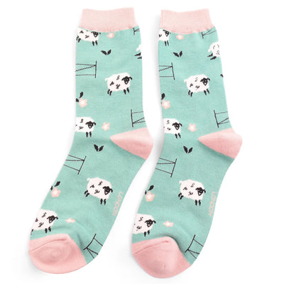 Miss Sparrow Jumping Sheep Socks, Duck Egg