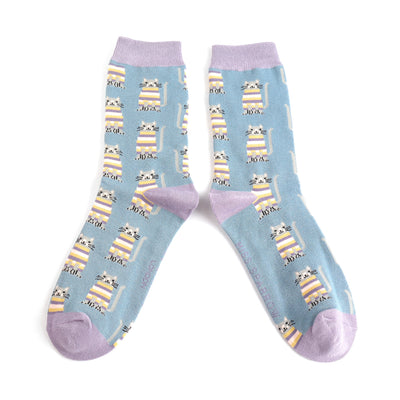 Miss Sparrow Cosy Kitties Socks, Denim