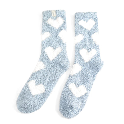 Miss Sparrow Fluffy Hearts Socks, Denim