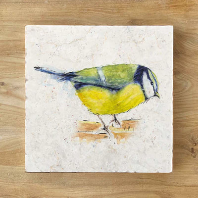 The Usual Suspects-Blue Tit Natural Stone Marble Coaster