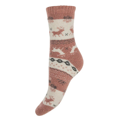 Joya Pink Wool Blend Socks with Reindeer