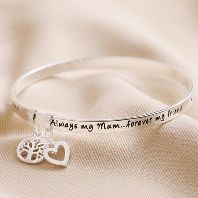 'Always My Mum' Meaningful Word Bangle in Silver