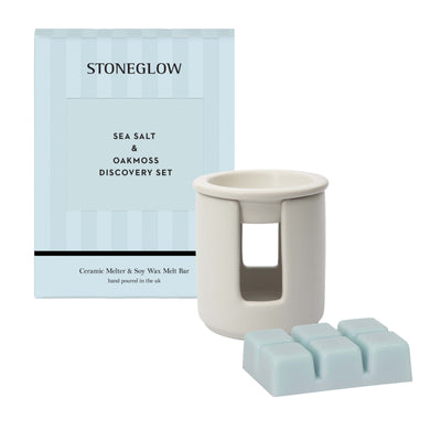 Sea Salt & Oakmoss Ceramic Wax Melter and Soy Wax Bar, Stoneglow