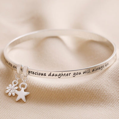 Daughter Meaningful Word Bangle in Silver