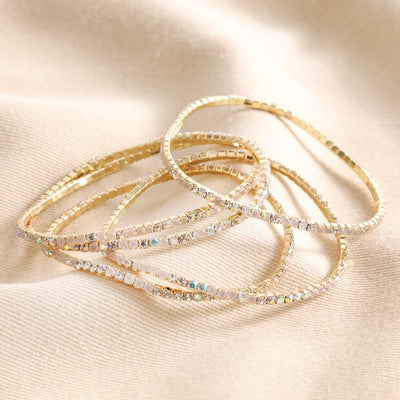 Set of Five Clear Crystal Tennis Bracelets in Gold