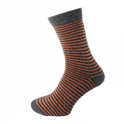 Joya Men's Dark Grey and Orange Striped Wool Blend Socks