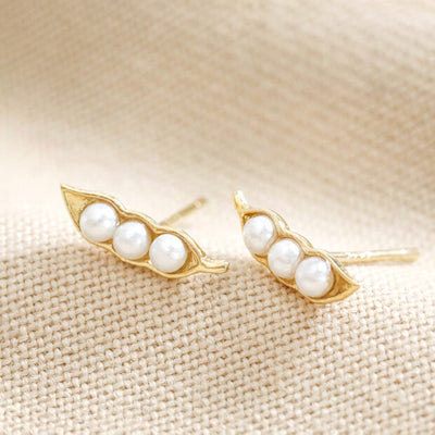 Pearl Three Peas in a Pod Stud Earrings in Gold