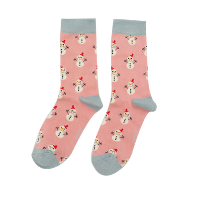 Miss Sparrow Little Snowmen Socks, Dusky Pink