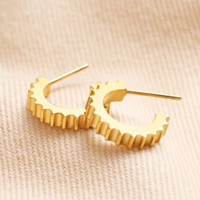 Gold Stainless Steel Ridged Huggie Hoop Earrings