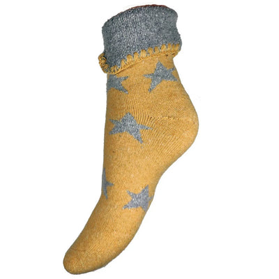 Joya Mustard Cuff Socks with Grey Stars