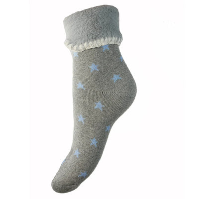 Joya Grey Cuff Socks with Blue Stars