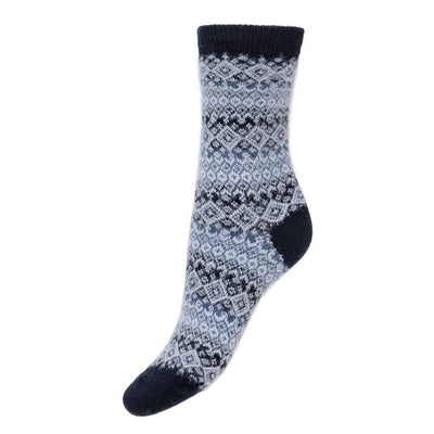 Joya Dark Blue Fair Isle Wool Blend Socks