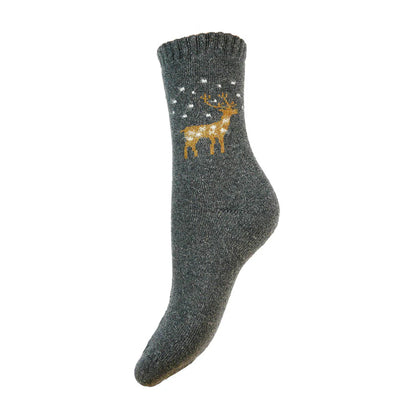 Joya Grey Wool Blend Socks with Reindeer