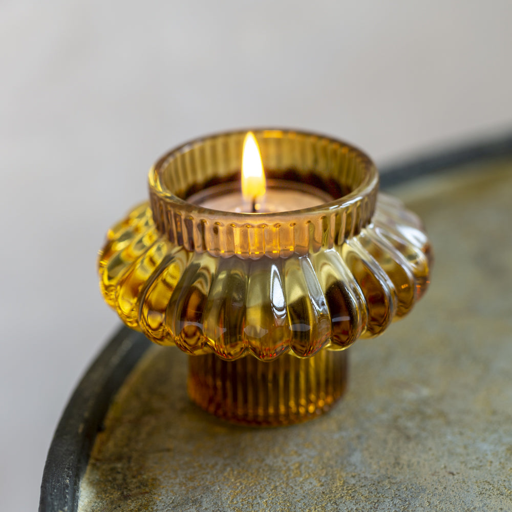 Glass Candleholder Duo, Amber – Loving Home